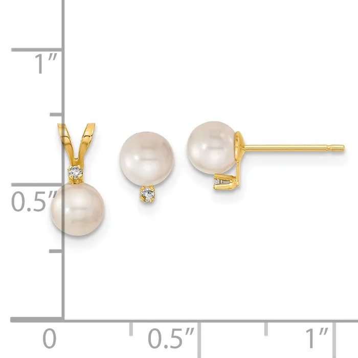 goldiaca Earrings 14K 5 6mm Saltwater Akoya Cultured Pearl and Dia Earring and Pendant Set