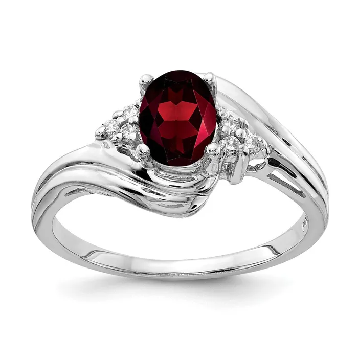 goldiaca Rings 14k White Gold 7x5mm Oval Garnet AA Real Diamond ring