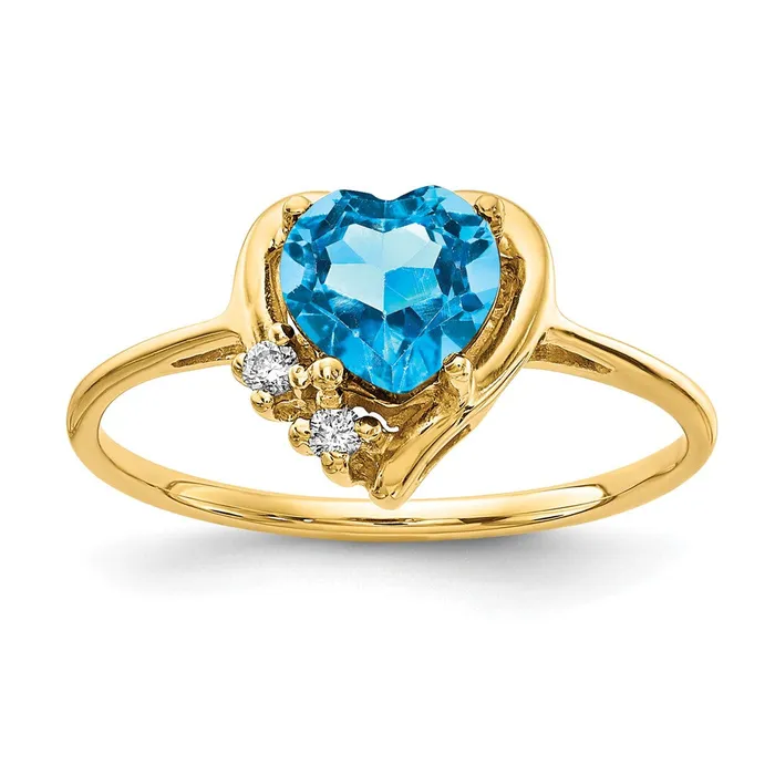 goldiaca Rings 14K Yellow Gold 6mm Heart Blue Topaz AA Real Diamond ring