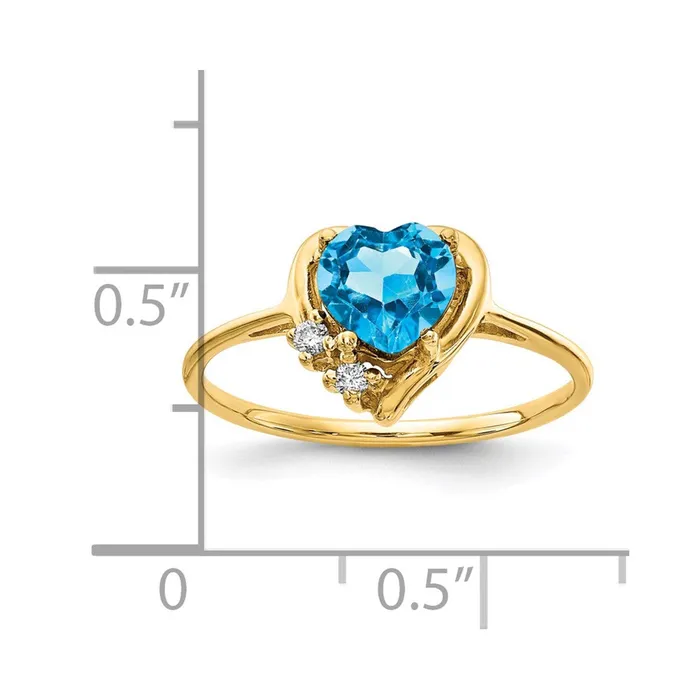goldiaca Rings 14K Yellow Gold 6mm Heart Blue Topaz AA Real Diamond ring