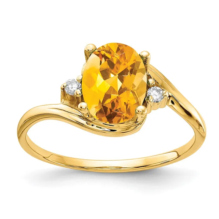 goldiaca Rings 14K Yellow Gold 8x6mm Oval Citrine VS Real Diamond ring