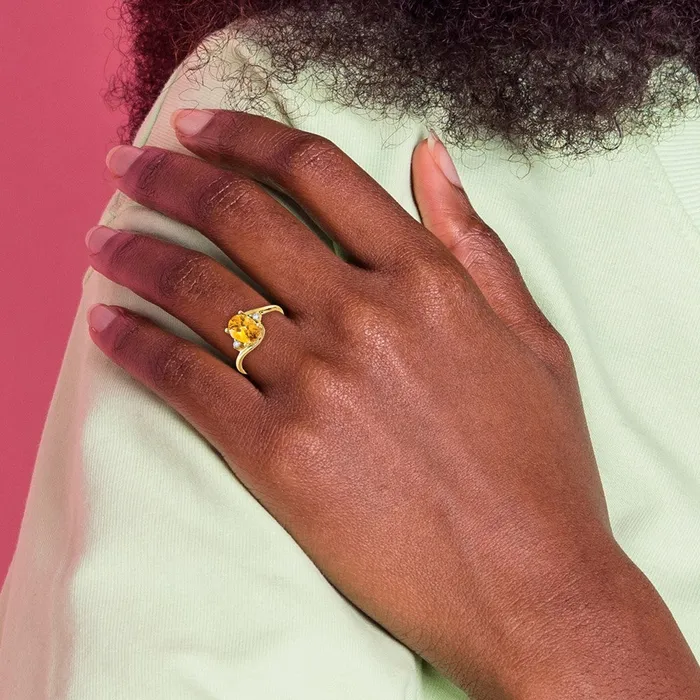 goldiaca Rings 14K Yellow Gold 8x6mm Oval Citrine VS Real Diamond ring