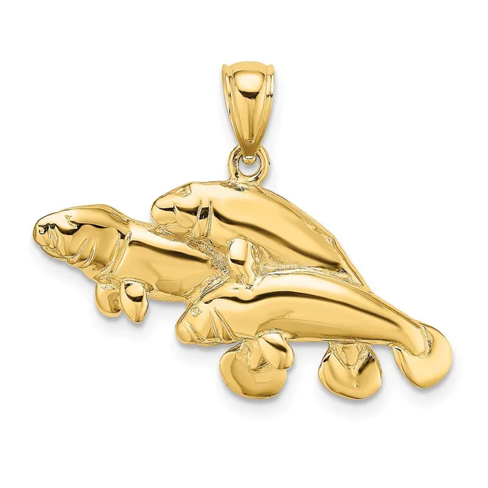 Goldia Charm Necklaces 14k Yellow Gold 2D Polished Three Manatees Charm