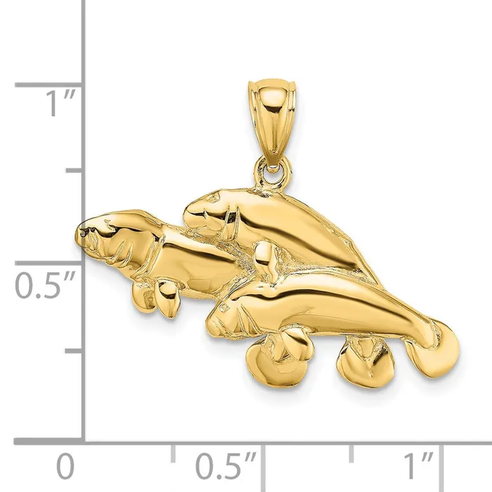 Goldia Charm Necklaces 14k Yellow Gold 2D Polished Three Manatees Charm