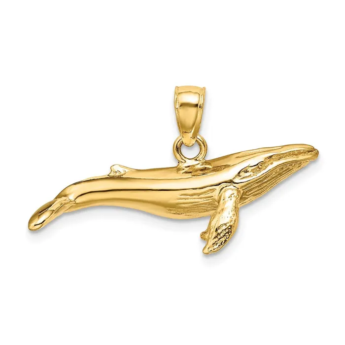 Goldia Charm Necklaces 14k Yellow Gold 3D Textured Underside Humpback Whale Charm