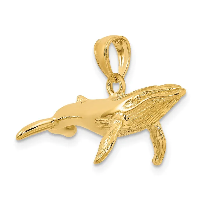 Goldia Charm Necklaces 14k Yellow Gold 3D Textured Underside Humpback Whale Charm
