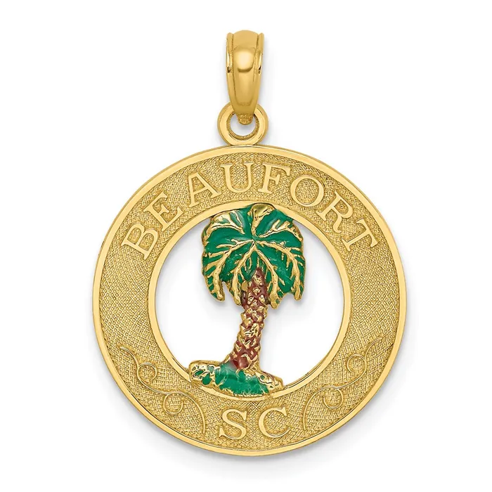 Goldia Charm Necklaces 14k Yellow Gold BEAUFORT SC Enameled Palm Tree Charm Goldia Charm Necklaces 14k Yellow Gold BEAUFORT SC Enameled Palm Tree Charm