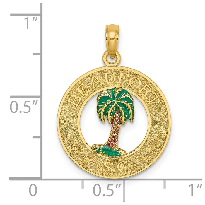 Goldia Charm Necklaces 14k Yellow Gold BEAUFORT SC Enameled Palm Tree Charm