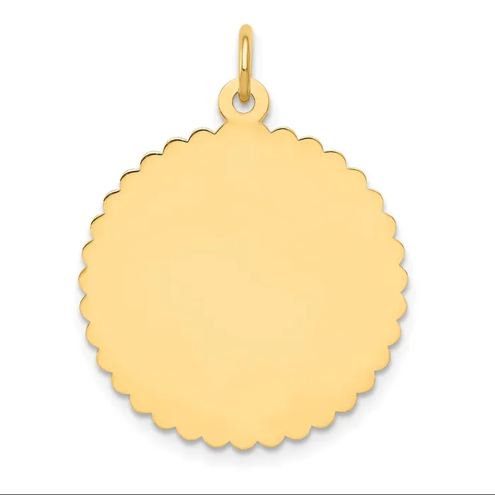 Goldia Charm Necklaces 14k Yellow Gold Engravable Round Scalloped Disc Charm Goldia Charm Necklaces 14k Yellow Gold Engravable Round Scalloped Disc Charm