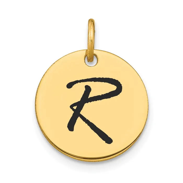 Goldia Charm Necklaces 14k Yellow Gold Polished Black Enamel Letter R Initial Disk Charm Goldia Charm Necklaces 14k Yellow Gold Polished Black Enamel Letter R Initial Disk Charm