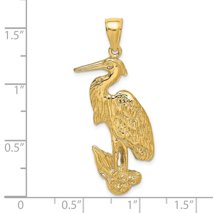 Goldia Charm Necklaces 14k Yellow Gold Textured Standing Egret Bird Charm