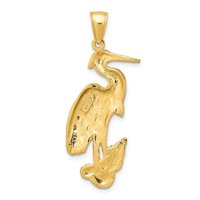 Goldia Charm Necklaces 14k Yellow Gold Textured Standing Egret Bird Charm