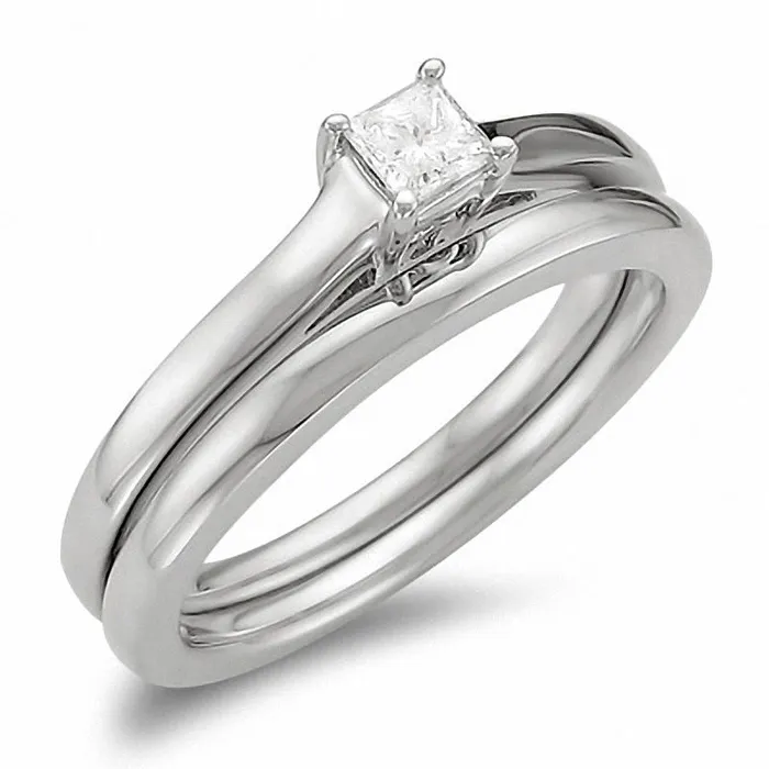 Goldiacom 14 CT TW PrincessCut Diamond Solitaire Bridal Engagement Ring Set 14K White Gold Rings Goldiacom 14 CT TW PrincessCut Diamond Solitaire Bridal Engagement Ring Set 14K White Gold Rings