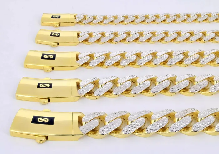 Goldiacom 10k Yellow Gold 11mm Monaco Miami Cuban Link Diamond Cut Pave Chain Necklace 24 Necklaces