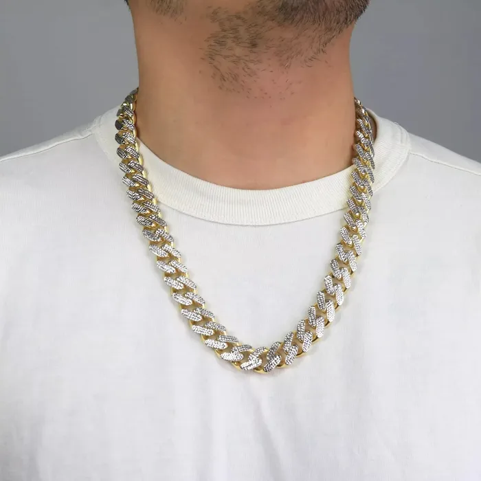 Goldiacom 10k Yellow Gold 11mm Monaco Miami Cuban Link Diamond Cut Pave Chain Necklace 24 Necklaces