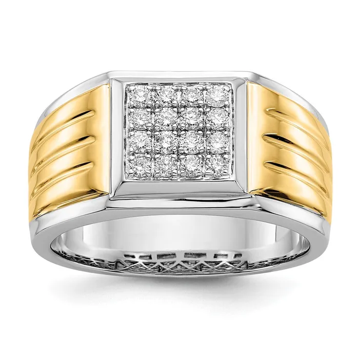 Goldiacom 14k TwoTone Gold Real Diamond Square Mens Ring Rings