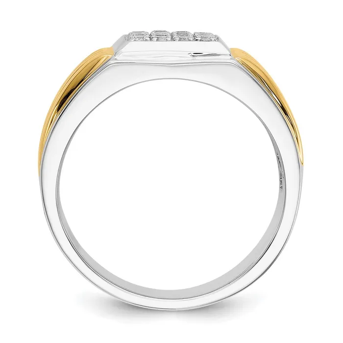 Goldiacom 14k TwoTone Gold Real Diamond Square Mens Ring Rings