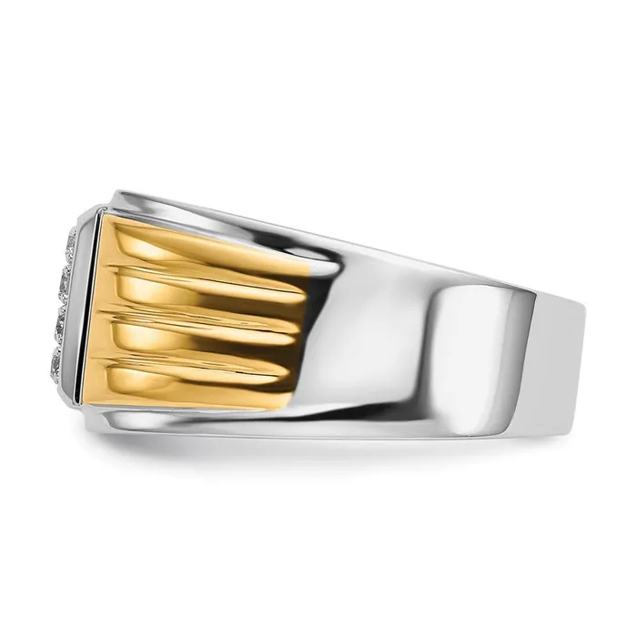 Goldiacom 14k TwoTone Gold Real Diamond Square Mens Ring Rings