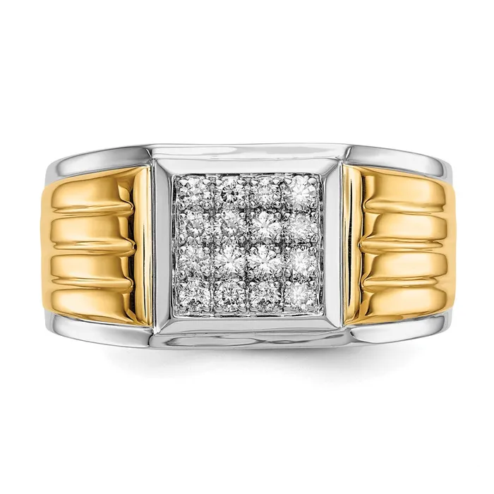 Goldiacom 14k TwoTone Gold Real Diamond Square Mens Ring Rings