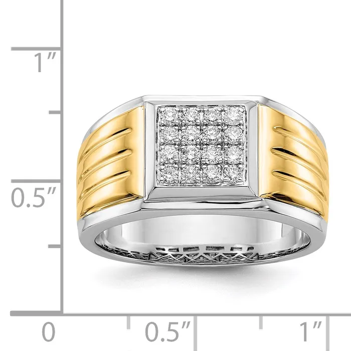 Goldiacom 14k TwoTone Gold Real Diamond Square Mens Ring Rings