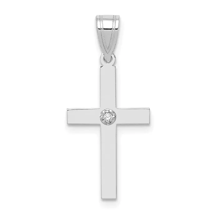 Goldiacom 14k White Gold 01ct Diamond Cross Pendant Necklaces