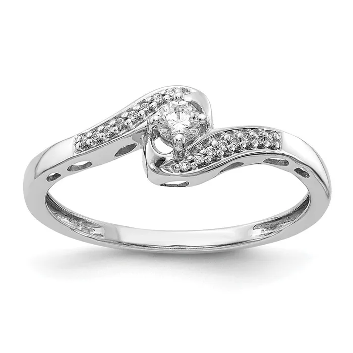 Goldiacom 14k White Gold Real Diamond Bypass Ring Rings