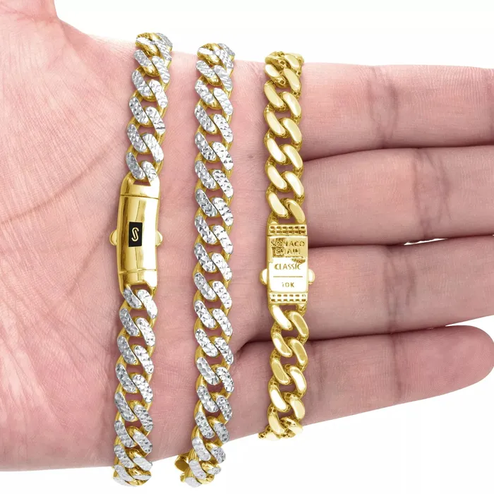 Goldiacom Bracelets 10k Yellow Gold 9mm Monaco Miami Cuban Link Diamond Cut Pave Chain Bracelet 8 Goldiacom Bracelets 10k Yellow Gold 9mm Monaco Miami Cuban Link Diamond Cut Pave Chain Bracelet 8