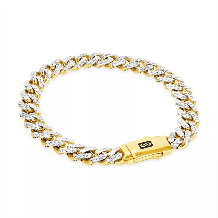 Goldiacom Bracelets 10k Yellow Gold 9mm Monaco Miami Cuban Link Diamond Cut Pave Chain Bracelet 8