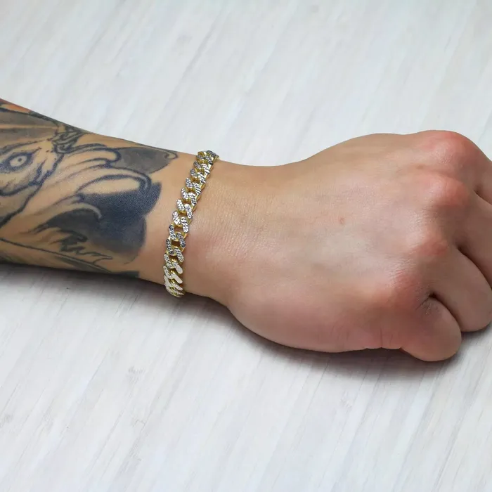 Goldiacom Bracelets 10k Yellow Gold 9mm Monaco Miami Cuban Link Diamond Cut Pave Chain Bracelet 8