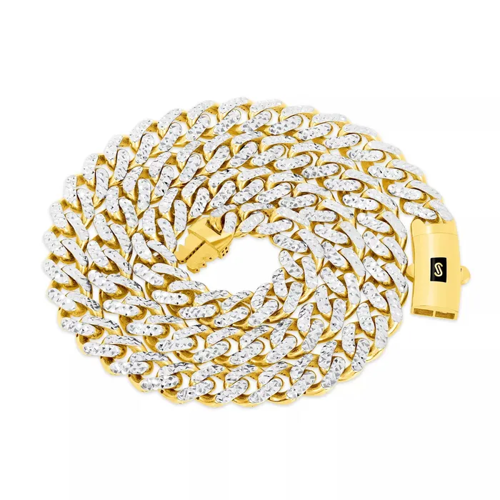 Goldiacom Bracelets 10k Yellow Gold 9mm Monaco Miami Cuban Link Diamond Cut Pave Chain Bracelet 8