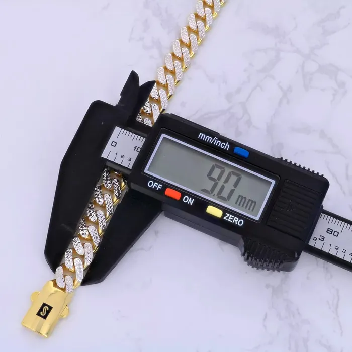 Goldiacom Bracelets 10k Yellow Gold 9mm Monaco Miami Cuban Link Diamond Cut Pave Chain Bracelet 8