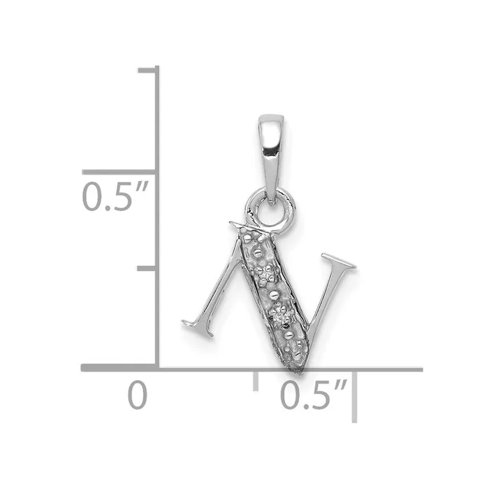 Goldiacom Charm Necklaces 14K White Gold Polished 01ct Diamond Initial N Charm