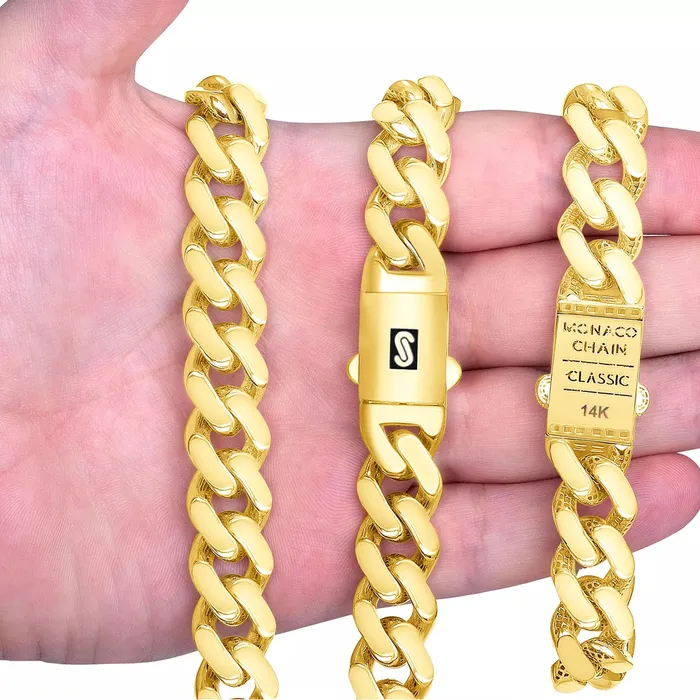 Goldiacom Necklaces 10k Yellow Gold Royal Monaco Miami Cuban Link 9mm Chain Pendant Necklace 30