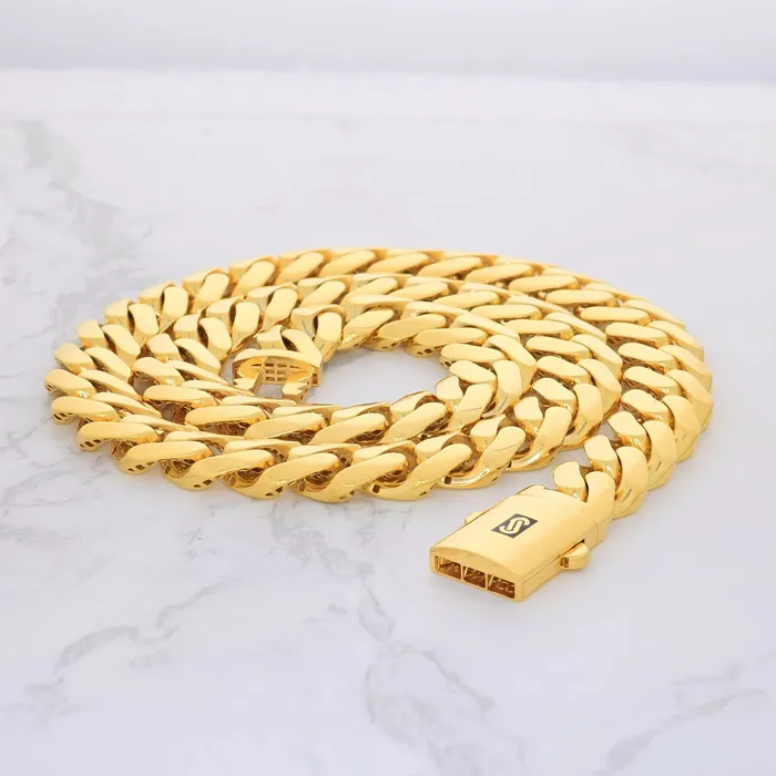 Goldiacom Necklaces 10k Yellow Gold Royal Monaco Miami Cuban Link 9mm Chain Pendant Necklace 30