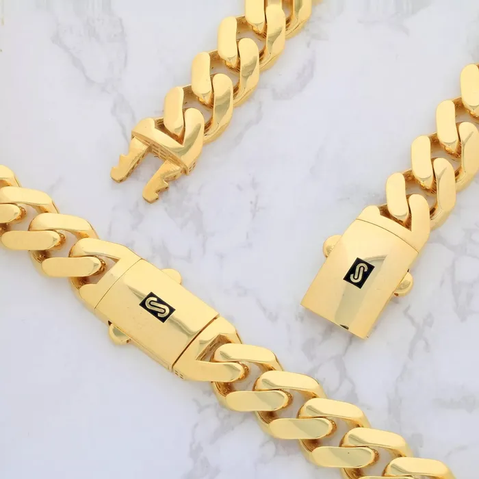 Goldiacom Necklaces 10k Yellow Gold Royal Monaco Miami Cuban Link 9mm Chain Pendant Necklace 30
