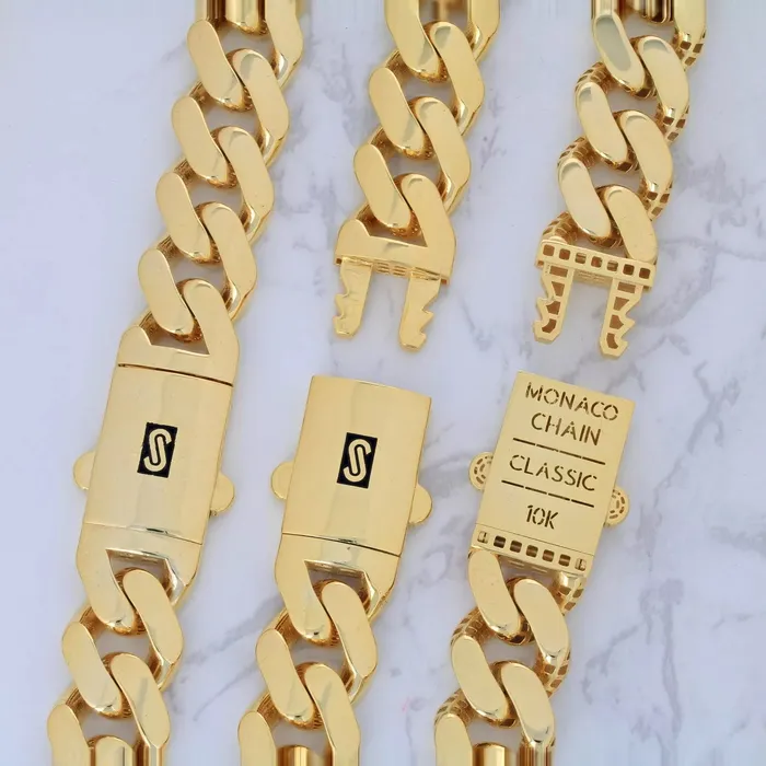 Goldiacom Necklaces 10k Yellow Gold Royal Monaco Miami Cuban Link 9mm Chain Pendant Necklace 30