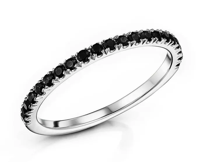 Goldiacom Rings 15ct Black Diamond Prong Set Half Eternity Wedding Band Ring 14K White Gold Goldiacom Rings 15ct Black Diamond Prong Set Half Eternity Wedding Band Ring 14K White Gold