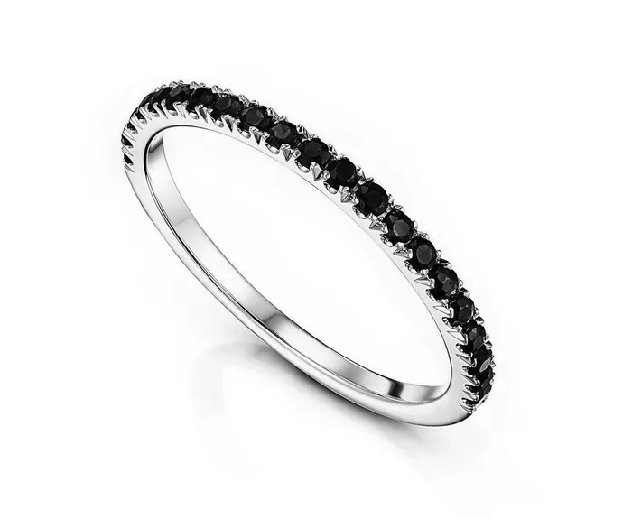 Goldiacom Rings 15ct Black Diamond Prong Set Half Eternity Wedding Band Ring 14K White Gold