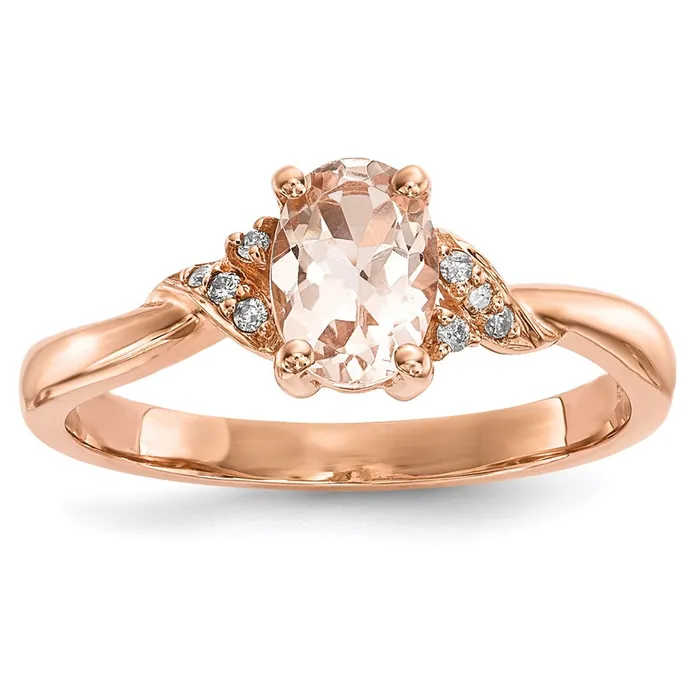 Goldiacom Rings 14k Rose Gold Polished Morganite and Real Diamond Ring