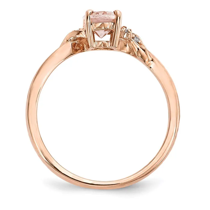 Goldiacom Rings 14k Rose Gold Polished Morganite and Real Diamond Ring