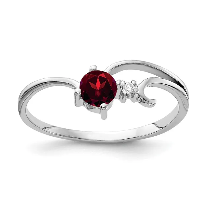 Goldiacom Rings 14k White Gold 4mm Garnet AA Real Diamond ring
