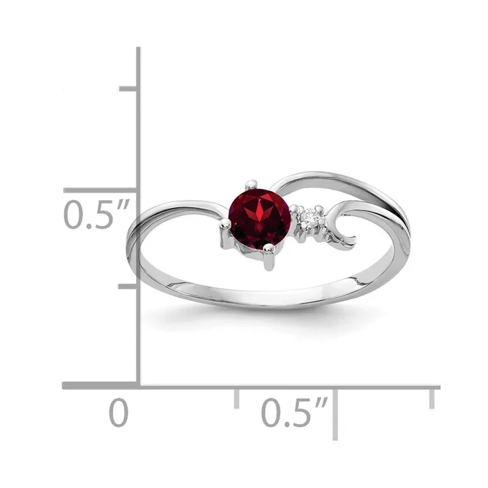 Goldiacom Rings 14k White Gold 4mm Garnet AA Real Diamond ring