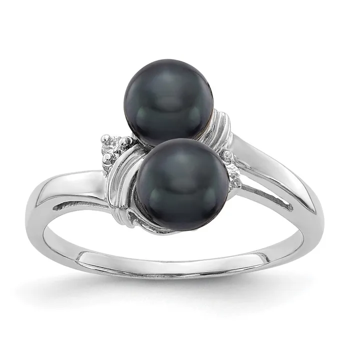 Goldiacom Rings 14k White Gold 55mm Black FW Cultured Pearl A Real Diamond ring Goldiacom Rings 14k White Gold 55mm Black FW Cultured Pearl A Real Diamond ring