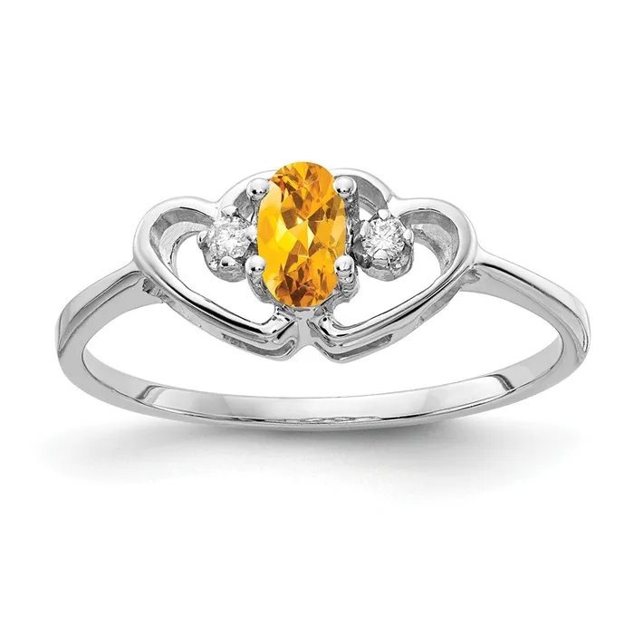 Goldiacom Rings 14k White Gold 5x3mm Oval Citrine AAA Real Diamond ring