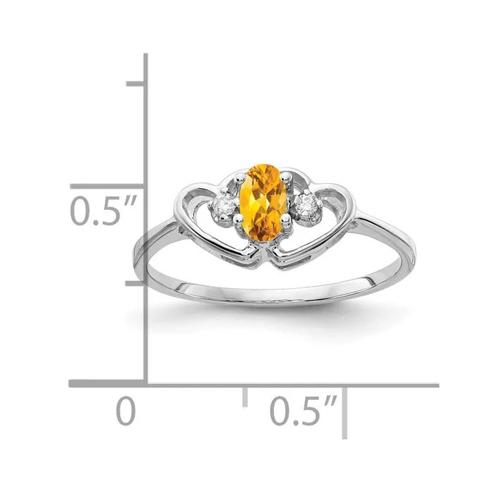 Goldiacom Rings 14k White Gold 5x3mm Oval Citrine AAA Real Diamond ring