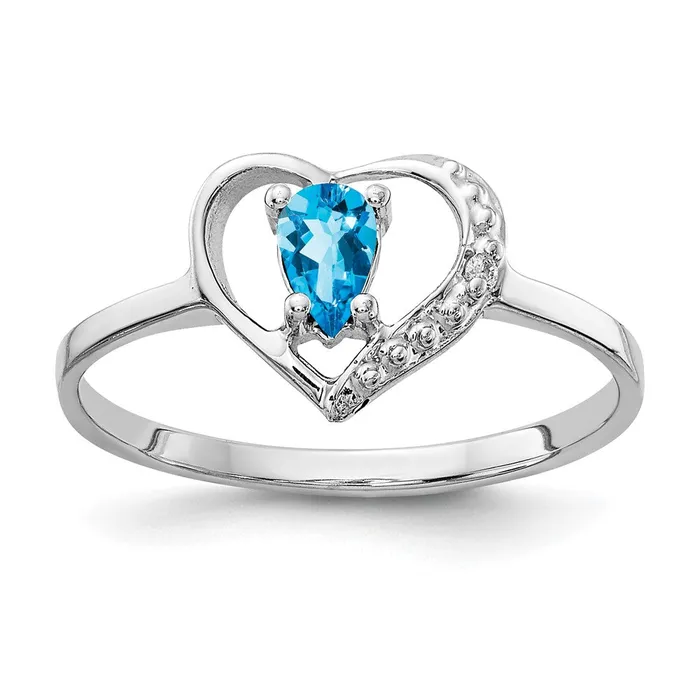 Goldiacom Rings 14k White Gold 5x3mm Pear Blue Topaz AA Real Diamond ring