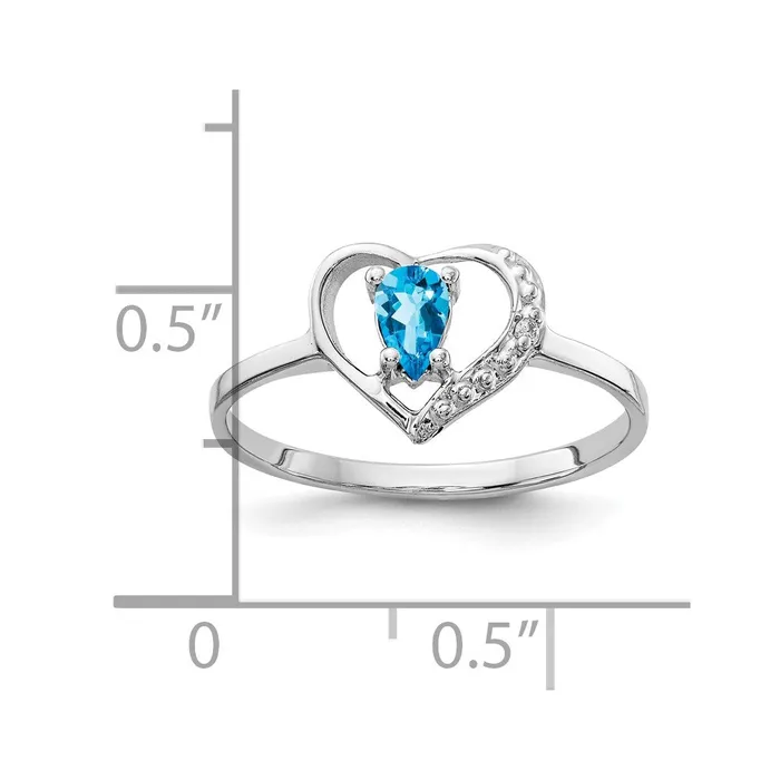 Goldiacom Rings 14k White Gold 5x3mm Pear Blue Topaz AA Real Diamond ring
