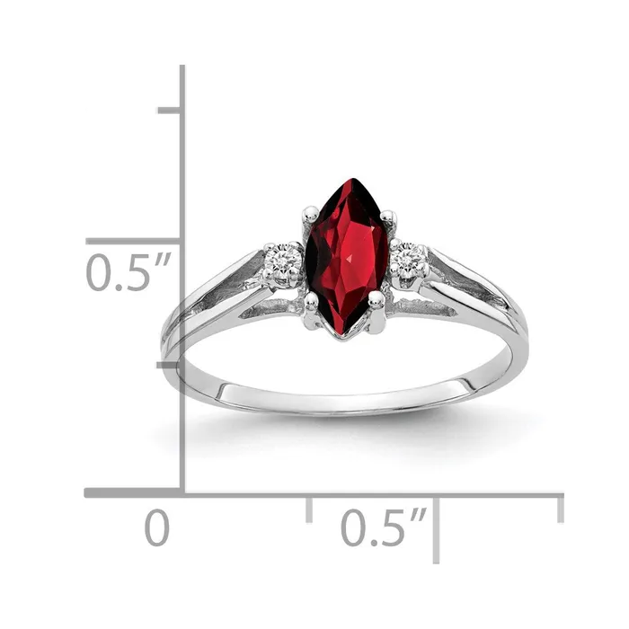 Goldiacom Rings 14k White Gold 8x4mm Marquise Garnet VS Real Diamond ring