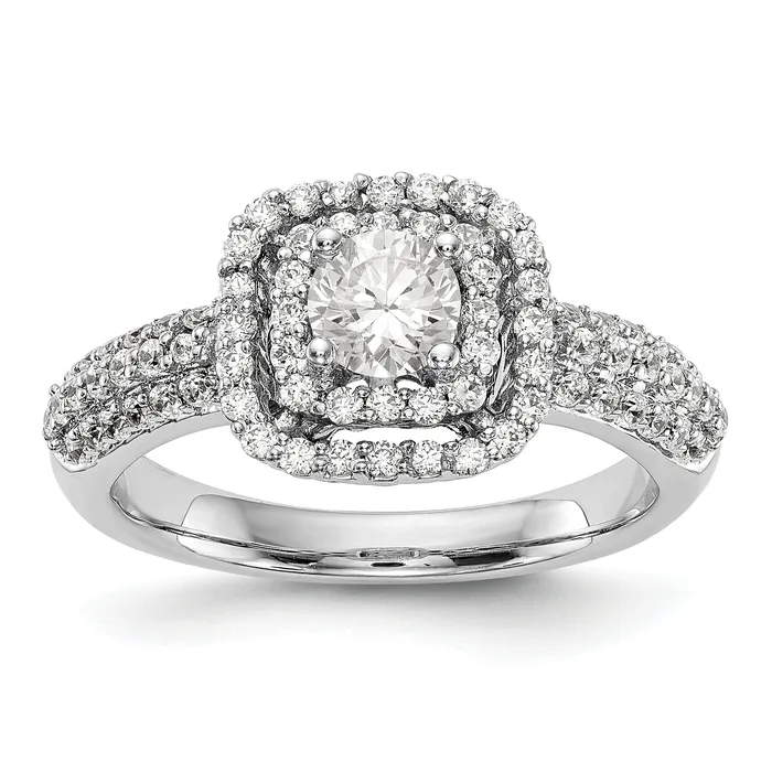Goldiacom Rings 14K White Gold Simulated Diamond Double Cushion Halo Engagement Ring