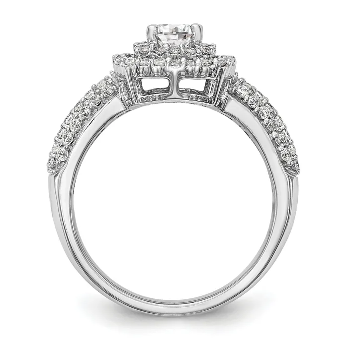 Goldiacom Rings 14K White Gold Simulated Diamond Double Cushion Halo Engagement Ring
